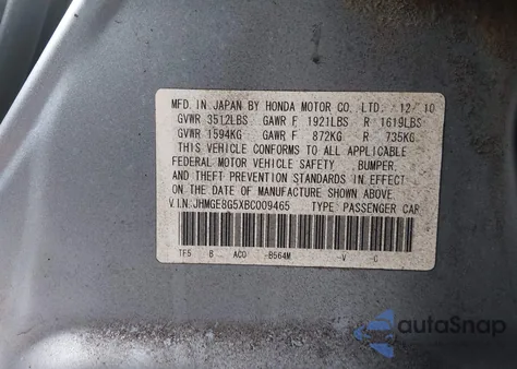 2011 Honda Fit Sport z USA, uszkodzony, nr VIN JHMGE8G5XBC009465